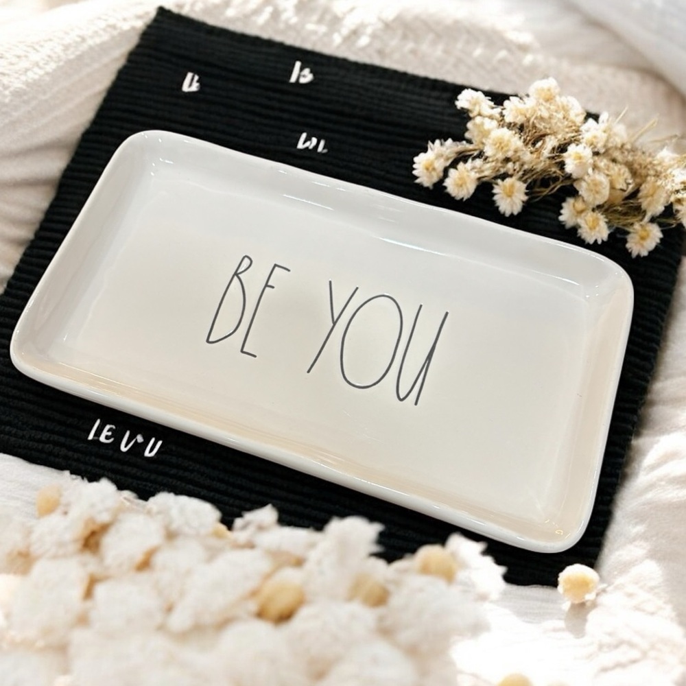 NEW Rae Dunn BE YOU Ceramic Tray Serving Dish Medium White Decor